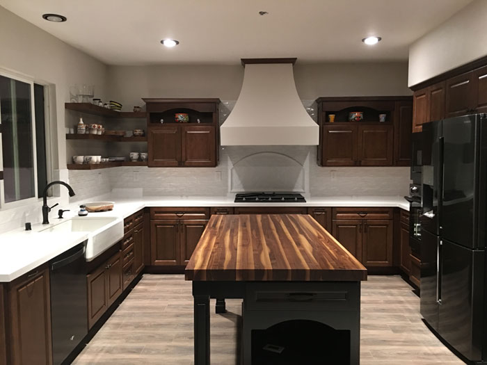 Rustic Walnut Butcher Block Kitchen Island Countertop with Everlast Satin Varnish Finish Armani Fine WoodWorking